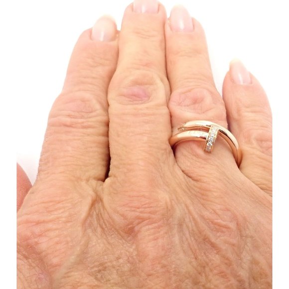 Authentic! Cartier Juste Un Clou 18k Rose Gold Diamond Nail Band Ring Size 53 - Picture 6 of 8